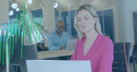 Caucasian Businesswoman Analyzing Financial Data in Office Environment