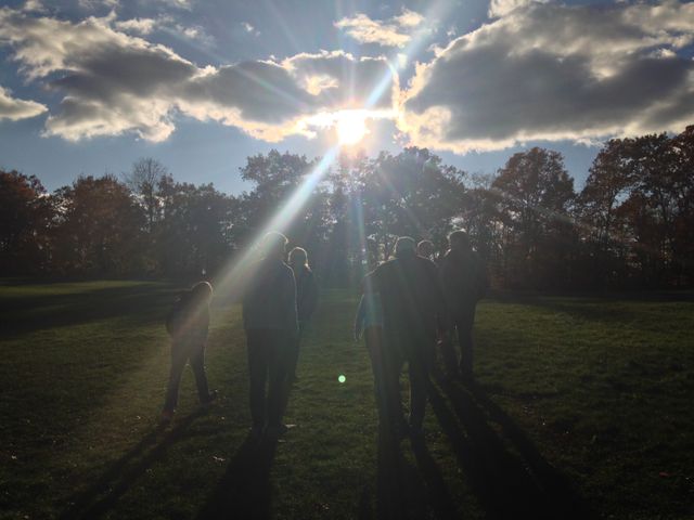 A group of people gathers to watch the sunset in a scenic park. Ideal for themes of nature appreciation, outdoor activities, gatherings, friendship, and relaxation. Suitable for use in articles, websites, blogs, and advertisements about outdoor experiences, seasonal activities, or community events.