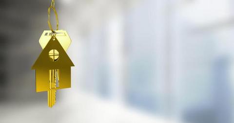 Golden House Key with Home Shape Keychain in Modern Interior - Download Free Stock Images Pikwizard.com