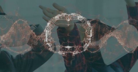 Futuristic Digital Interface with VR and DNA Connections