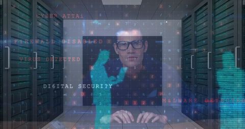 Cyber Security Breach Alert with Hacker in Server Room - Download Free Stock Images Pikwizard.com