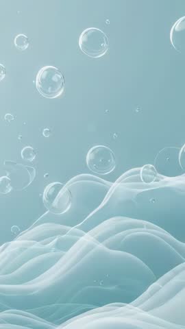 Translucent Bubbles Rising Over Foam Waves Vertical Loopable Animation in Turquoise