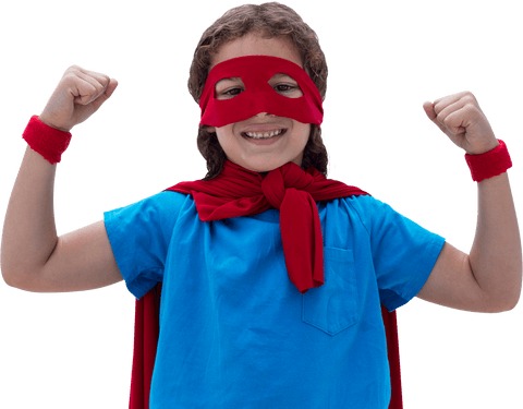 Confident Child Dressed as Superhero in Transparent Background
