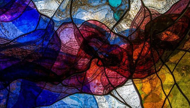 Stunning abstract stained glass design with vibrant colors