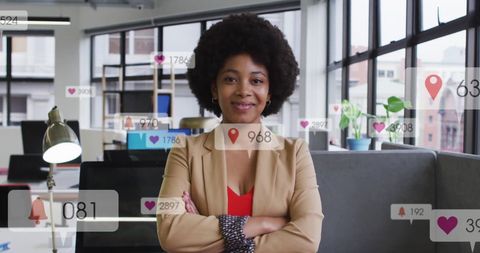 Confident African American Businesswoman with Social Media Icons