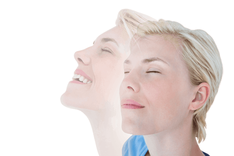 Happy Caucasian Woman Relaxing with Closed Eyes on Transparent Background
