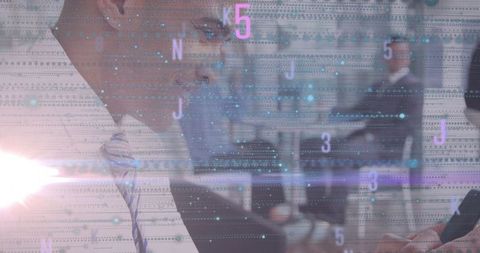 Businessman Analyzing Data on Smartphone with Code Overlay