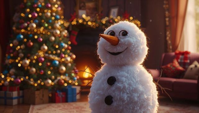 Cozy Holiday Living Room with Cheerful Snowman Scene