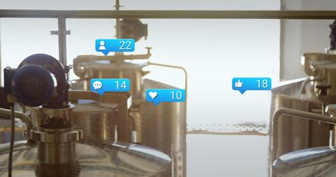 Digital Social Icons Overlay on Industrial Machinery