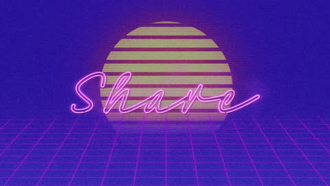 Retro Futuristic Graphic with Neon Text and Sun Motif
