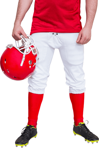 Transparent football player holding red helmet isolated on white