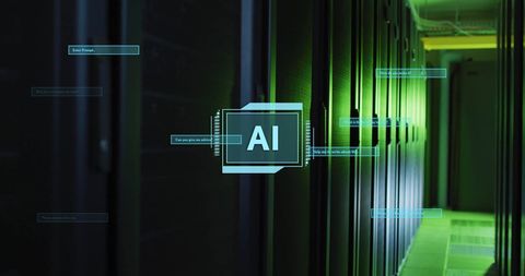 AI Digital Interface on Server Room Walls - Download Free Stock Images Pikwizard.com