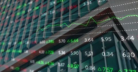 Financial Data Displayed on Modern Urban Office Building