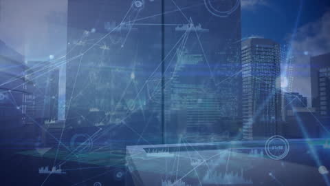 Futuristic Network Overlaid on Cityscape