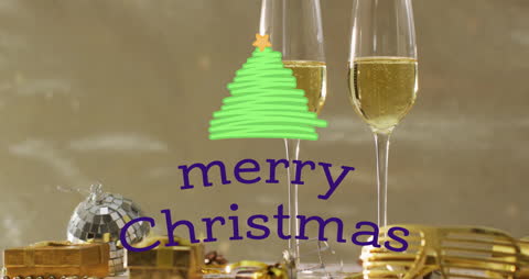 Festive Merry Christmas Greeting Animation with Champagne