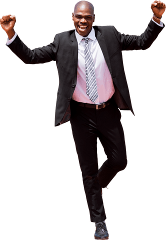 Ecstatic African American Businessman Celebrating Success Collage Transparent