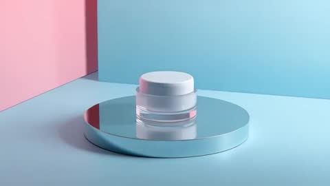 Minimalist Rotating Glass Cosmetic Jar with Reflective Mirror Base