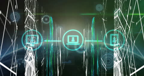 Digital Network Connections with Glowing Icons