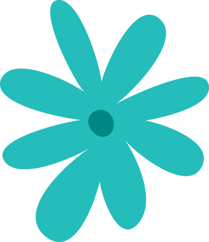 Teal Flower Emblem with Nine Petals on Transparent Background