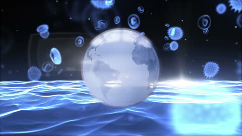 Global Pandemic Impact with Virtual COVID-19 Cells in Digital, Futuristic Design