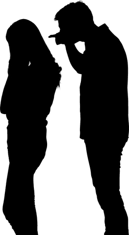 Silhouette of arguing couple on transparent background