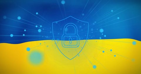 Cybersecurity Concept with Lock on Ukrainian Flag Colors