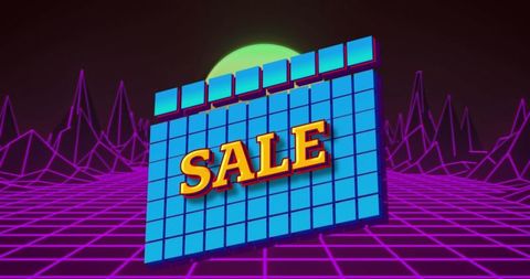 Retro Future Sale Sign on Abstract Grid Background