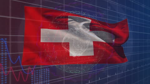 Swiss Flag and Financial Data Animation Symbolizing Economic Trends