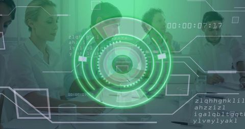 Corporate Team Meeting with Futuristic Digital Overlay