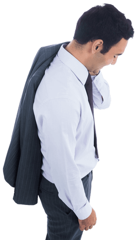Happy Biracial Businessman Standing with Jacket on Shoulder Transparent