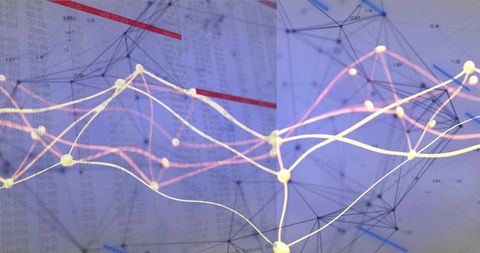 Visualizing neon data network with flowing nodes and glowing analytics strands
