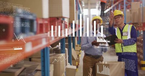 Warehouse Team Reviewing Digital Logistics on Tablet for Efficiency