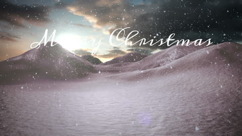 Digital Snowy Landscape with Merry Christmas Greeting Animation
