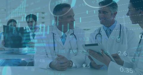 Medical Professionals Collaborating with Technology Overlay