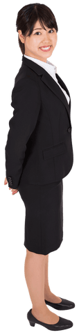 Transparent Businesswoman Smiling Confidently in Formal Attire
