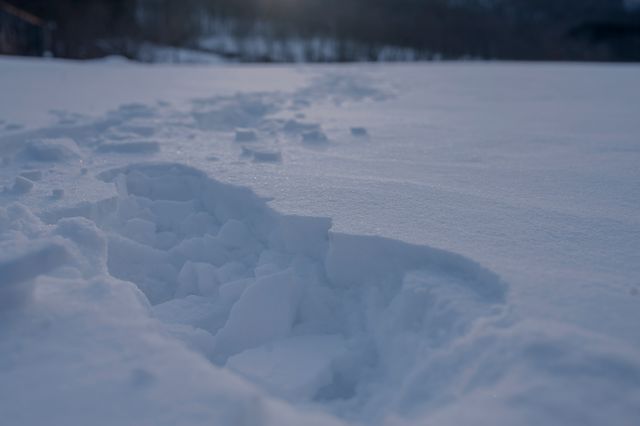 Footprints in deep white snow during sunset in winter landscape - Download Free Stock Photos Pikwizard.com