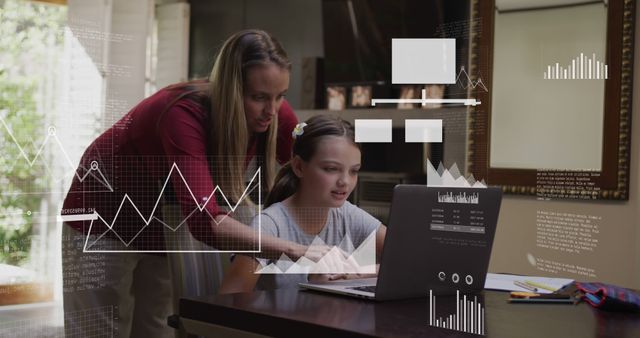 Woman Teaching Young Girl with Digital Graphs and Data Charts Projection - Download Free Stock Images Pikwizard.com