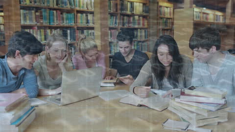 Diverse Students Analyzing Data in Modern Library Setting