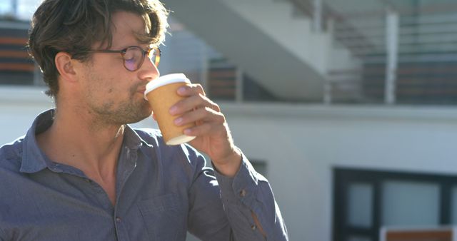 Man Enjoying Coffee While Standing Outdoors - Download Free Stock Images Pikwizard.com