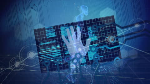 Futuristic Digital Interface with Geometric Patterns and Data