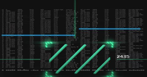 Futuristic data processing display with digital interface