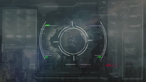 Futuristic Digital Interface Scanning Cityscape for Data Analysis