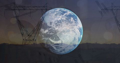 Earth Sphere with Pylons and Digital Overlay - Download Free Stock Images Pikwizard.com