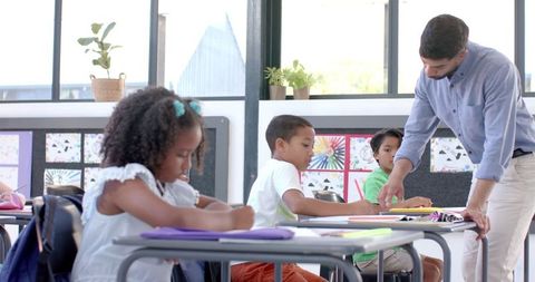 Diverse Classroom with Students and Teacher Engaged in Learning