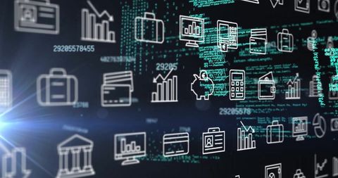 Digital Icons and Financial Data Visualizing Business Concepts