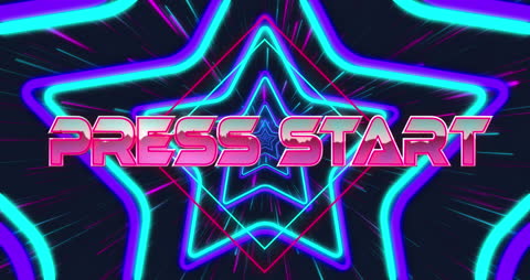 Retro Gaming Press Start with Neon Shapes