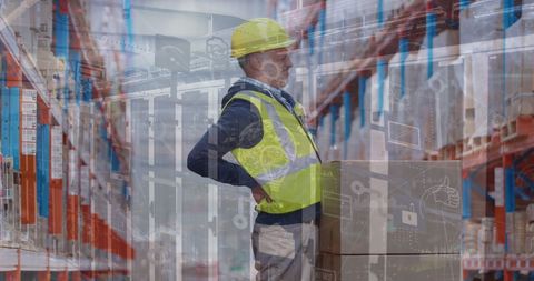 Warehouse Worker in Safety Gear Experiencing Back Pain in Industrial Setting - Download Free Stock Images Pikwizard.com