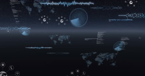 Digital Interface with Data and Technology Elements in Black Space