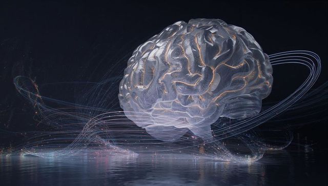 Futuristic Digital Brain with Neon Data Streams in Low Light