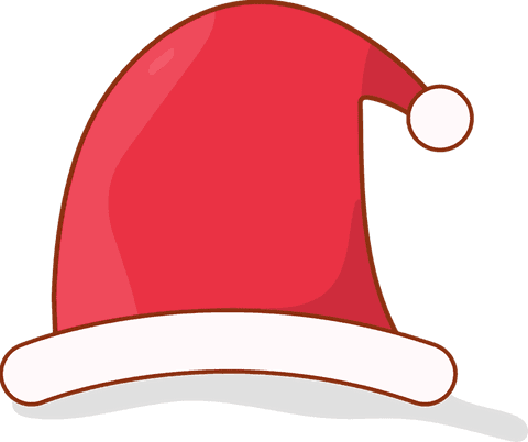 Transparent flat red santa hat with white brim and pom-pom